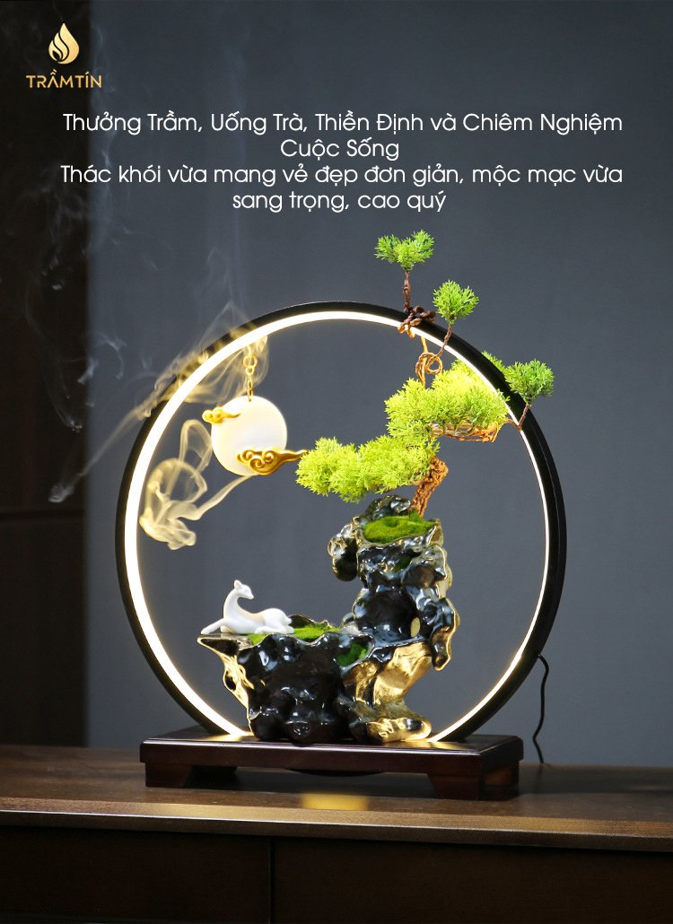 thác khói trầm hương cao cấp bonsai có đèn led