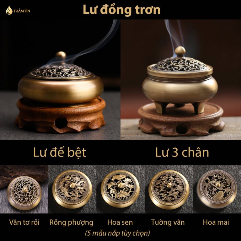 Các mẫu lư đồng trơn đế bệt và 3 chân cao